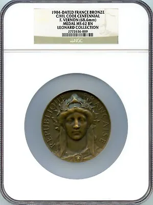 France 1904 Art Nouveau  Civil Code  Bronze Art Medal By F. Vernon 69mm Ngc Ms62 • $149.95