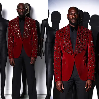 Men's Crystal Diamond Jacket Shawl Lapel Wedding Formal Party Red Carpets Blazer • $99