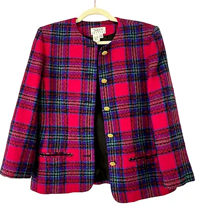 Talbots Vintage 10P Wool Blazer Jacket Gold Button Boucle Plaid Academia USA  • $49.82