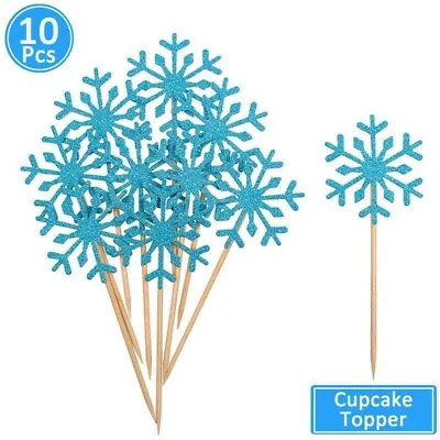 £2.99 • Buy 10 Pieces Snowflake Blue Glitter Cake Topper Frozen Decoration Party