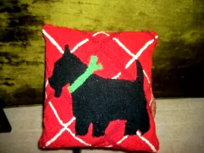 Vintage Scottie Dog Pillow Red Tartan Plaid Hooked Wool Velvet Backing Art Deco • $49.99