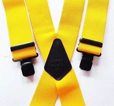 £11.24 • Buy Mens Yellow Braces Heavy Duty 1.5  Or 2  Dinner Suit Work Trousers Black Clips