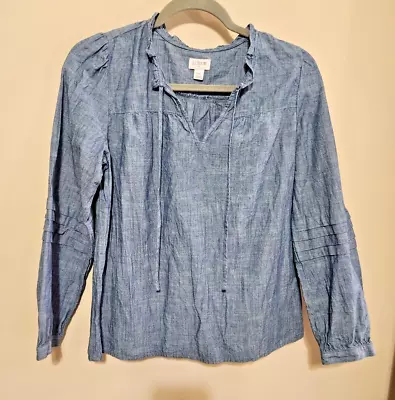 J Crew XS Chambray Denim Top Long Sleeve Blue Prairie • $14.90