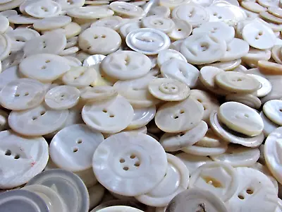 VTG Mother Of Pearl Buttons 1/2 To 1  Lot Of 120 WHITE ECRU CREAM Scuffy Shabby • $9.50