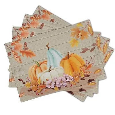 Fall Pumpkin Placemats Set Of 4 18  X 12  Autumn Themed Maple Leaf Fallen Lea... • $19.96