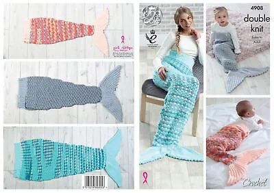 Mermaid Tail Blankets Crochet Pattern Baby To Adult Sizes King Cole DK 4908 • £4.99