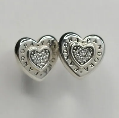 Pandora Silver Logo Heart Womens Love Stud Earrings S925 Ale • £13.99