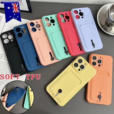 Shockproof Push Card Holder Soft Cover Case For IPhone 15 14 13 12 11 Pro Max 8 • $9.89