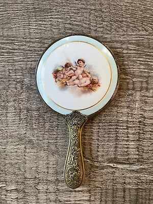 Vintage French-Style Hand-Decorated Porcelain  Hand Mirror Cherub Hand Mirror • $73