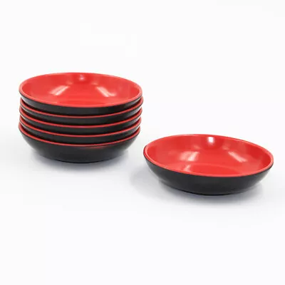 4 Ceramic Melamine Seasoning Plates Snack Bowl Small Serving Plate - Red Black • £9.95