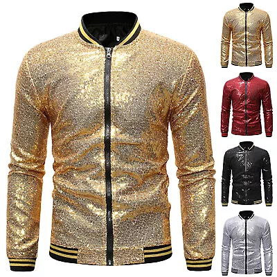 Men's Zip Up Sequin Lightweight Shiny Clubwear Jacket Bubble Jacket For Men • $55.52