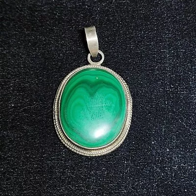 Vintage Sterling Green Malachite Cabochon Pendant  • $59.99