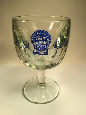 Vintage 6.25  PABST BLUE RIBBON With Scrolls Dimpled Stemmed Beer Goblet 2 Lbs+! • $8