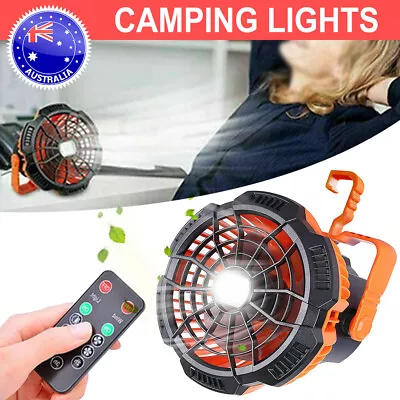 Portable Camping Lights Fan LED Rechargeable Tent Solar Lantern With Hook Remoti • $30.85