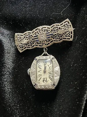 Art Deco Vintage Gold & Diamond Lapel Watch • $300