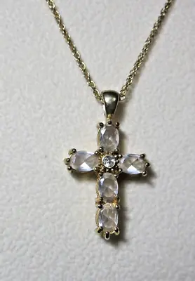 Avon Rhinestone Cross Pendant Necklace Gold Tone Vintage Religious • $10.19