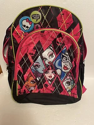 Monster High Backpack Bag Diamond Pattern Padded Straps. Wear On Bottom Of Bag • $10