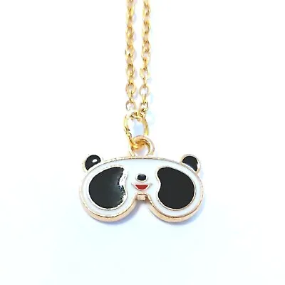 Enamel Panda Sleeping Eye Mask Pendant Necklace On Gold Plated Chain & Extender • £4