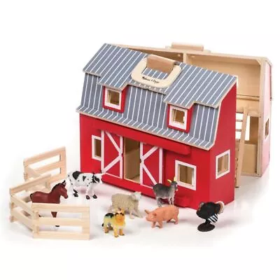 Melissa & Doug Fold And Go Wooden Barn With 7 Animal Play Figures • $62.25