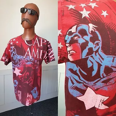Marvel Captain America T-Shirt Size S/M Red Cotton Graphic Superhero XJ21 • £10
