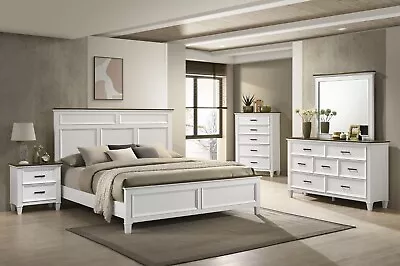 NEW Queen King 5PC Two-Tone White Modern Rustic Bedroom Furniture Set B/D/M/N/C • $1699.99