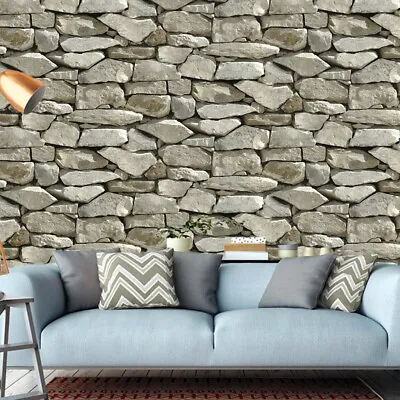 PVC Un-Prepasted Brick Wallpaper Stone Rock Textured Effect For Bedroom Wall • $42