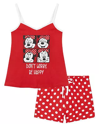 Disney Minnie Mouse Ladies Pyjamas Set Cotton Cami Top & Sleep Shorts Women PJs • £13.29