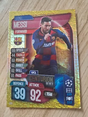Match Attax 2019/20 Lionel Messi UCL Centurion 100 Barcelona Rare Foil Card #305 • £0.99