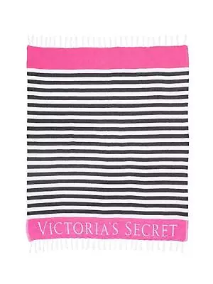 VICTORIAS SECRET Beach Blanket -Black Stripe/ Pink • $19.99