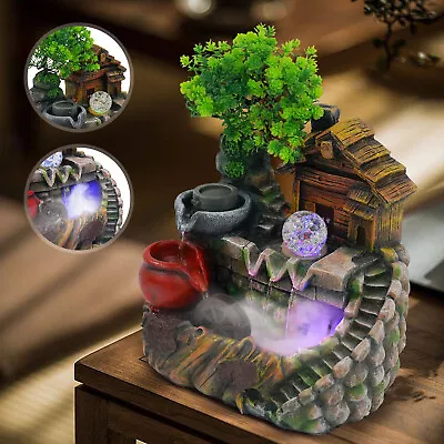 Garden Ornament Fountain Rockery Zen Indoor Table Top Water Feature LED Lights • $36