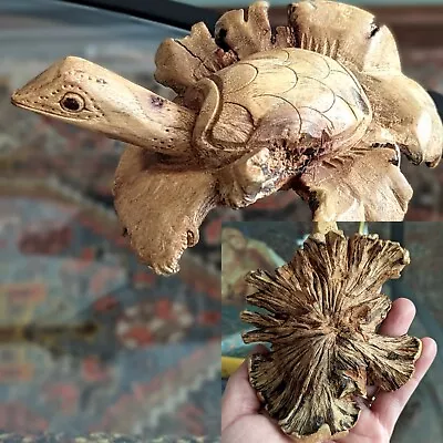 Hand Carved Turtle Burl Parasite Wood Art Sculpture Statue Nautical Natural Vtg • $15