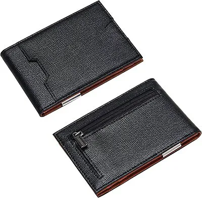 US Mens RFID Blk Money Clip Slim Real Leather Credit Card Holder Coin Purse Gift • $10.89