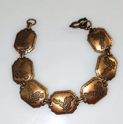 8  Vintage Old Pawn Trade Southwestern Solid Copper Eagle Panel Bracelet • $23.52