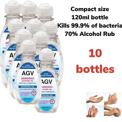 10 X 120ml Hand Gel Anti Bacterial Sanitiser Wash Kills 99.9% Germs 70% Alcohol • £4.45