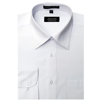 Mens Dress Shirt Plain White Modern Fit Wrinkle-Free Cotton Blend Amanti Spread • $21.95