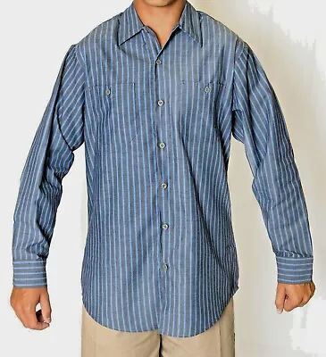 Auto Work Shirt Mens Striped Long Sleeve Auto Mechanics Industrial Uniform • $9.99