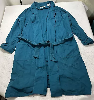 Vintage L.L. Bean Men's XL Robe Teal Blue Chamois Flannel Housecoat Belted USA • $44.99