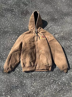 Vintage Carhartt Jacket Mens Large Brown Gravel Duck Canvas Quilted Lined Hooded • $50