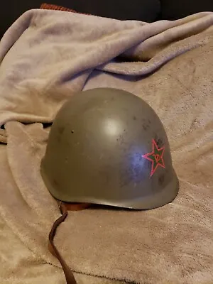 Nice Vintage Czech/Russian Emblem Military Helmet With Liner And Chin Strap • $69