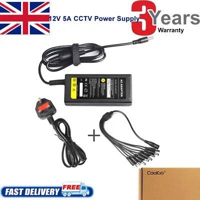 £11.99 • Buy 12V 5A Power Supply Adapter +8 Way Splitter Cable For DVR/CCTV Camera/LED Strip