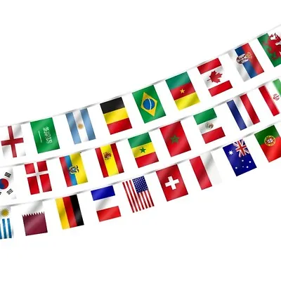 10m International World Flags Bunting - 32 Nations (14 X 21cm) Double Sided • £0.99