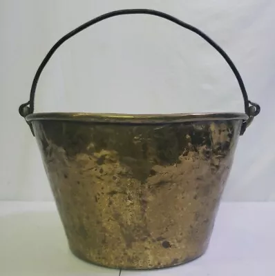 Antique 1800s E. Miller & Co Brass Kettle Pail Bucket Pot Cauldron W/Iron Handle • $199.99