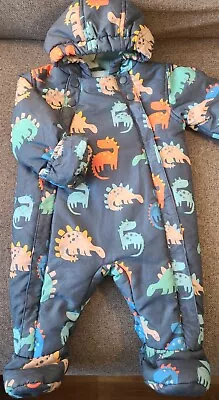 £6.30 • Buy M&S Baby Boys Hooded Snowsuit 3-6 Months Navy Dinosaurs Fold Over Mittens 