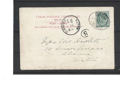 £8 • Buy Postcard : Malta, Used Internally Valetta To Sliema, Sliema BO Mark PHS 5, 1906