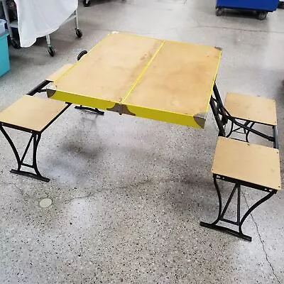 Vintage Milwaukee Stamping Co. Handy Yellow Folding Kids Picnic Table Chairs • $100