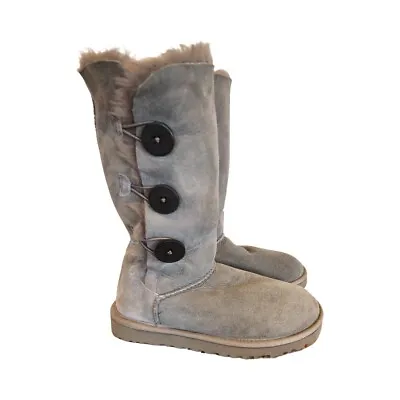 UGG Women's Bailey Button Triplet Tall Charcoal Grey Suede Boots 1873 • $98.99