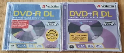 NEW SEALED VERBATIM  DUAL LAYER DVD -R And +R 8.5GB BLANK DISKS - DVD-R DVD+R DL • $8.99