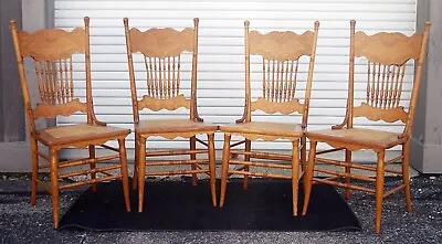 ANTIQUE Solid Oak LARKIN Style CHAIRS Complete Set Of 4 SUPER CLEAN Complete EX+ • $359