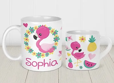 Personalised Printed Plastic/Ceramic Mug Childs Cute Flamingo Birthday 6oz/11oz • £8.99