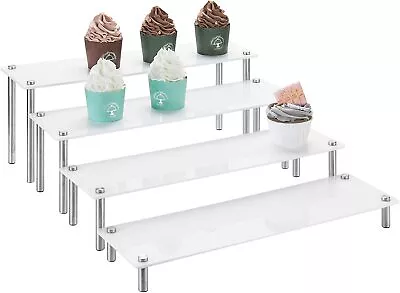 4-Tier Rectangular White Acrylic Cupcake & Dessert Display Riser Stand Set Of 4 • $29.99